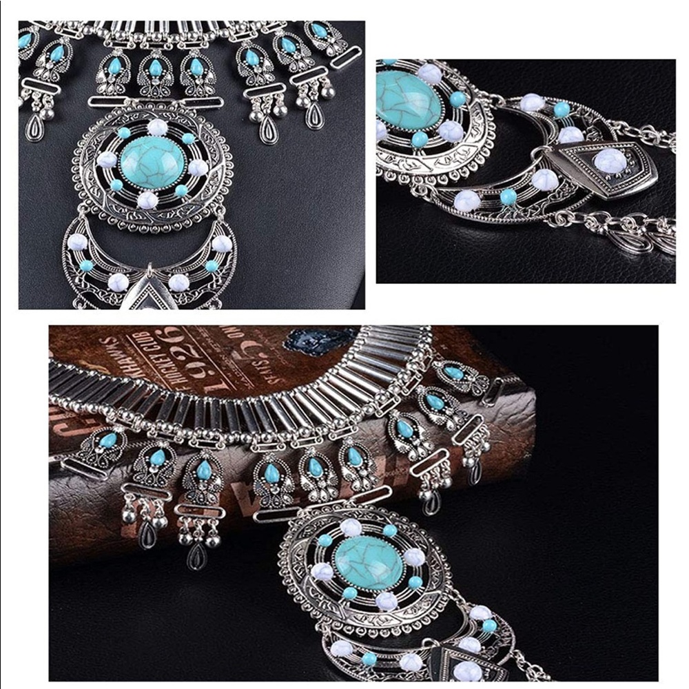 .::GoddessWear::. Exotic Turquoise+Silver Bib NEW Statement Necklace - Picture 5 of 16